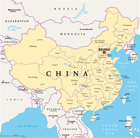 China, political map, with administrative divisions. PRC, People's ...