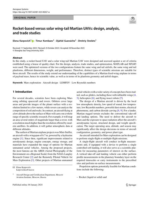 (PDF) Rocket-based versus solar wing-tail Martian UAVs: design, analysis, and trade studies