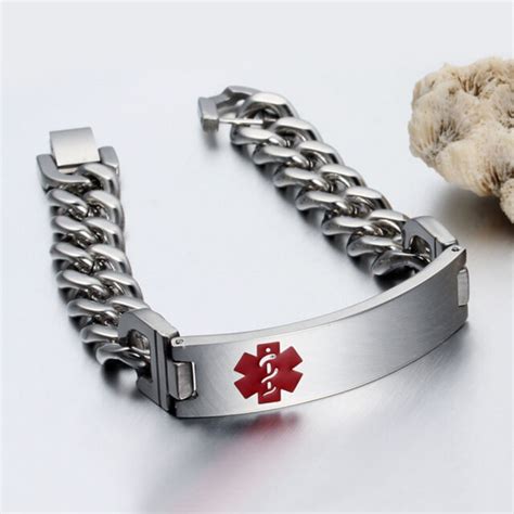 Personalized Engraved Men Silver Medical Alert Bracelet Diabetes ...