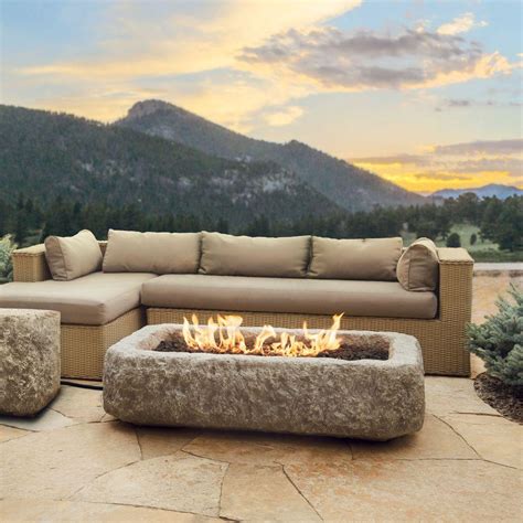 Real Flame Antique Stone 59 in. Rectangle Propane Gas Fire Table in Chiseled Limestone-568LP-ANS ...