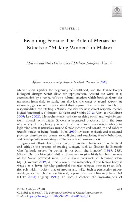 (PDF) Becoming Female: The Role of Menarche Rituals in “Making Women ...