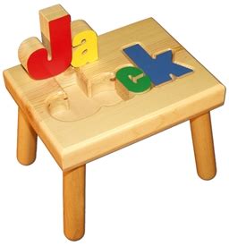 Small Wood Personalized Step Stool | Name Puzzle Stool for Kids