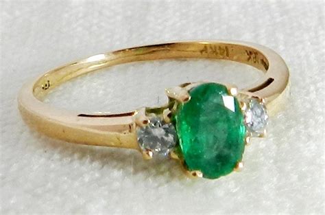 Emerald Ring Vintage Engagement Ring 0.52 carat Emerald Engagement Ring set in 14k/18k yellow ...