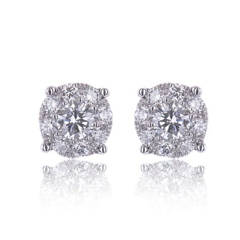 18ct White Gold 0.50ct Round Brilliant Diamond Cluster Earrings