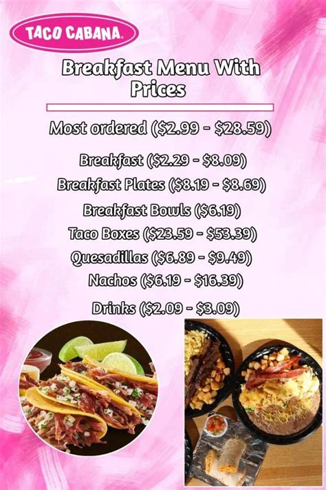 Taco Cabana Breakfast Menu With Prices August 2024