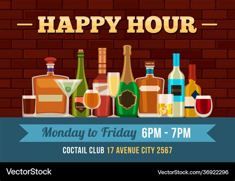 Bar happy hour poster alcoholic drinks offer Vector Image