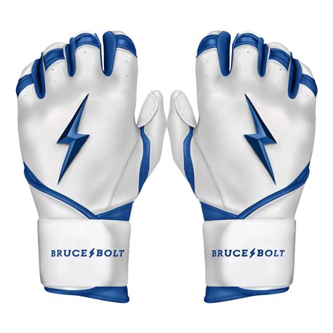 White and Royal Batting Gloves | Long Cuff Batting Gloves – BRUCE BOLT