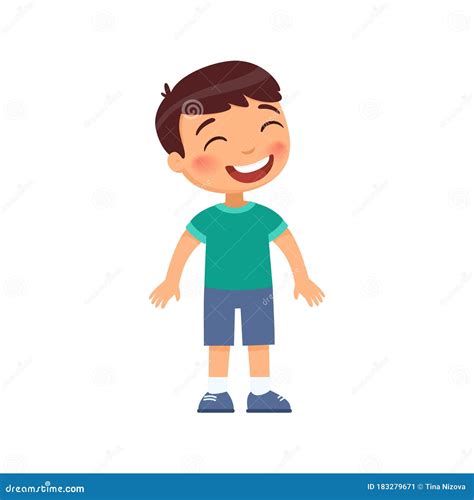 Laughing Little Boy Flat Vector Illustration. Cheerful Child with a Smile on Face Standing Alone ...