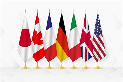 Premium Vector | Members of g7 flags on flag stand set of vector flag