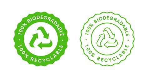 Biodegradable label sign design 100 precent bio Vector Image