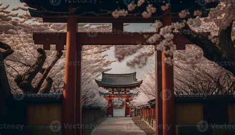 toji gate in cherry blossom garden, japanese garden landscape . 23121543 Stock Photo at Vecteezy