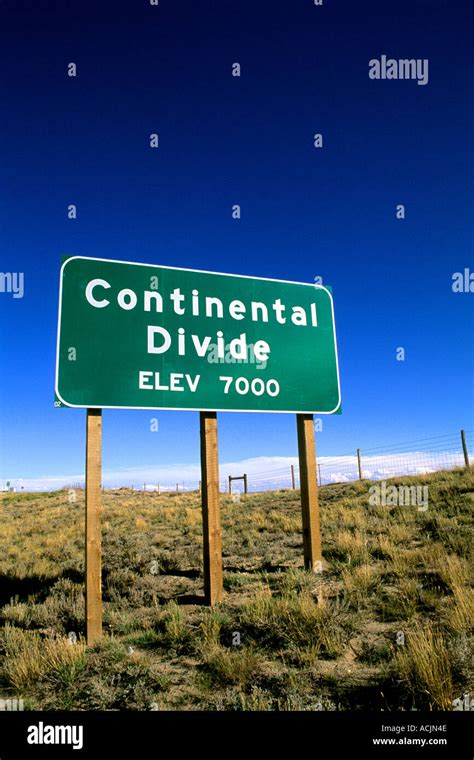 Continental Divide Sign in Rawlings Wyoming at 7000 feet Stock Photo ...