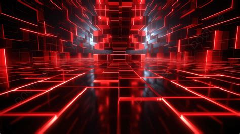 Futuristic Hi Tech Background In Red Neon Square Created With 3d ...