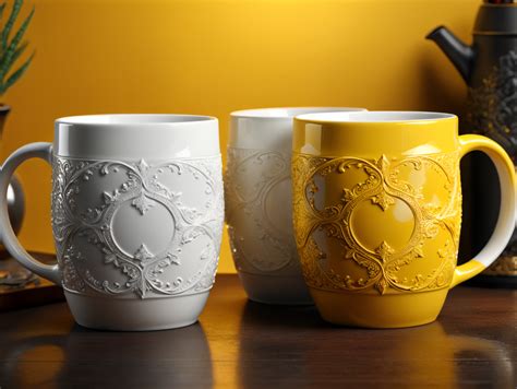 Premium Free ai Images | two white ceramic mugs on yellow background ...