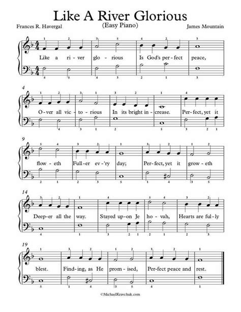 Easy Piano Arrangement Sheet Music – Like A River Glorious | Guitar chords for songs, Sheet ...