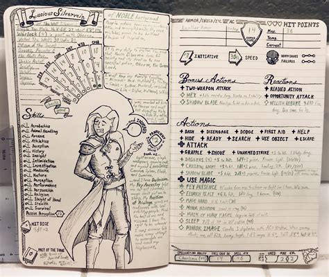 [OC] [Art] Character Sheet in Molskine Journal, 5”x8.25”, incorporating ...