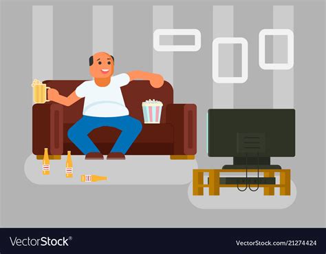 Cartoon man watching tv flat Royalty Free Vector Image