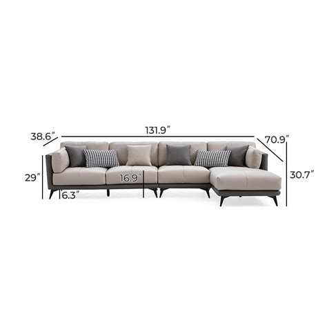 All- Leather L Shaped Sectional Grey Couch Contemporary Sectional Sofa