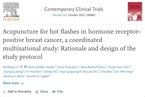 Acupuncture for hot flashes in hormone receptor-positive breast cancer ...