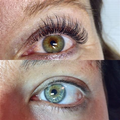 Before and after picture of Mink eyelash extensions. D curl opens and lifts the eye area. Making ...