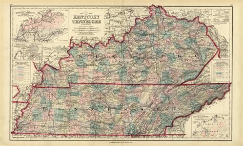 Grays New Map of Kentucky and Tennessee with inset maps of density of ...