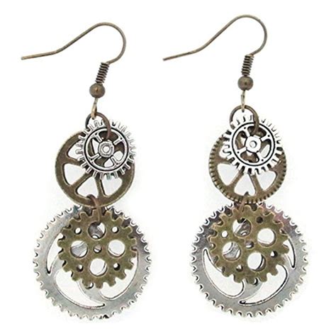 Hi-Unique UINKE Vintage Bronze Steampunk Cogwheel Wristwatch Gear Earrings Goth Punk Dangle ...