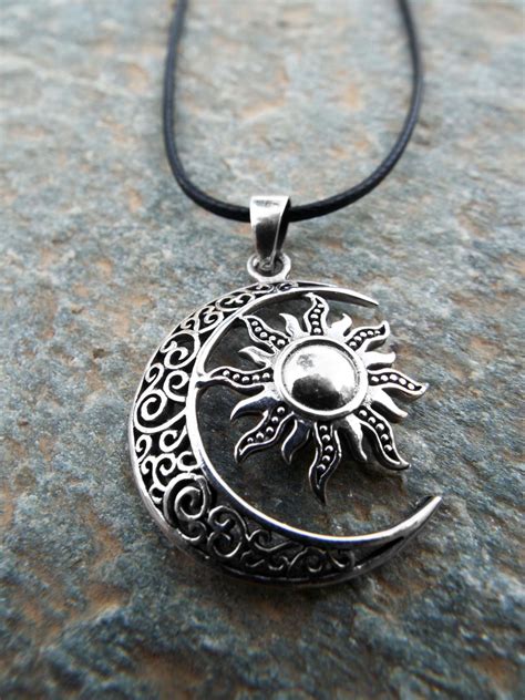 Sun and Moon Pendant Silver Handmade Necklace Sterling 925 Symbol Luna Jewelry