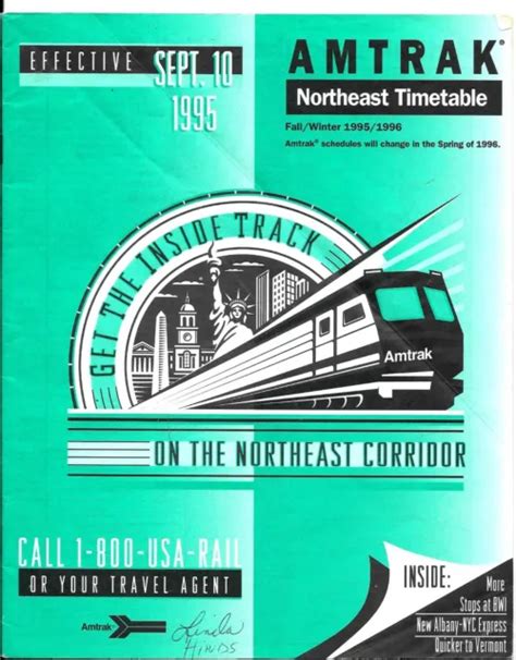 AMTRAK COLLECTIBLE-AMTRAK FALL 1995/Winter 1996 Northeast Corridor ...