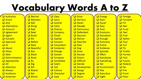 English Vocabulary Words A To Z (Download PDF) - Vocabulary Point