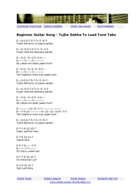 Beginner Song - Tujhe Dekha To Yeh Lead Tune Guitar Notes | PDF