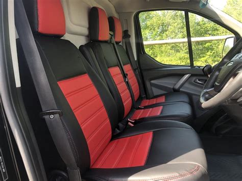 Ford Transit Custom Punched Leather Style Seat Covers - Red - VanPimps