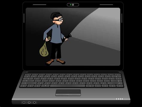 Cartoon thief searches within an open laptop. Tech Websites, Instructional Technology, Tech ...