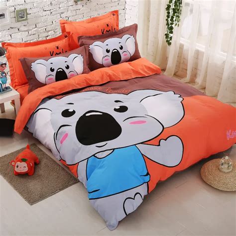 Cotton Bedding Set Koala Bed duvet cover linens 4pcs Home Breathable Smooth bedding set queen ...