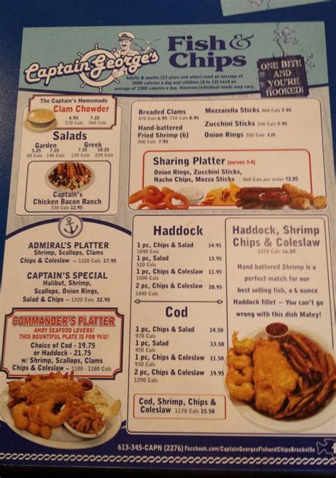 Menu at Captain George's Fish & Chips restaurant, Brockville