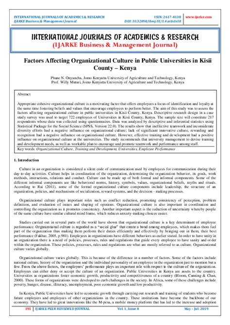 (PDF) Factors Affecting Organizational Culture in Public Universities in Kisii County -Kenya