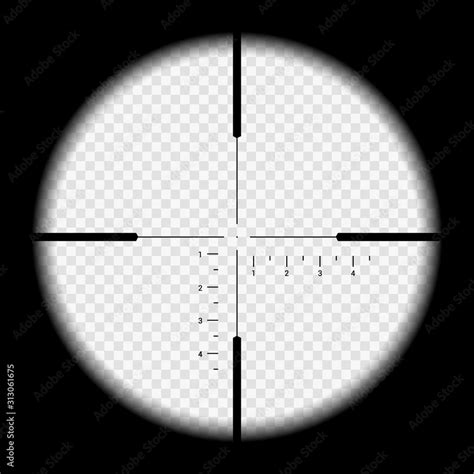 Realistic illustration looking through sniper crosshair with measuring numbers and markers ...