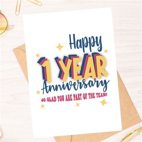 Happy 1 Year Anniversary Work Anniversary Card Instant Download PDF ...