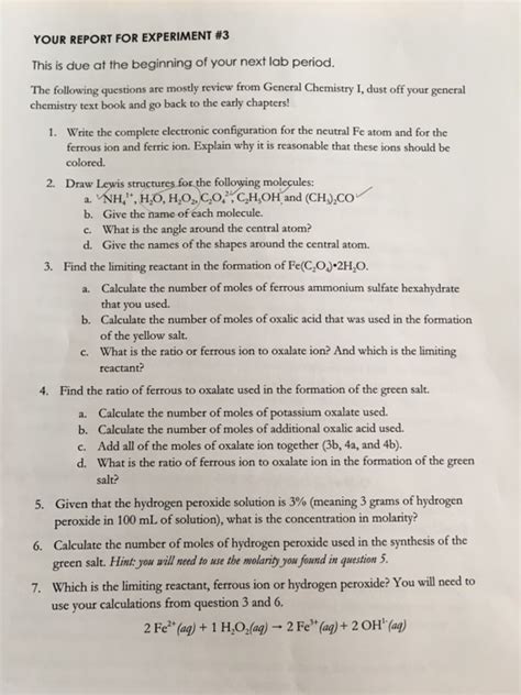 Solved YOUR REPORT FOR EXPERIMENT #3 This is due at the | Chegg.com