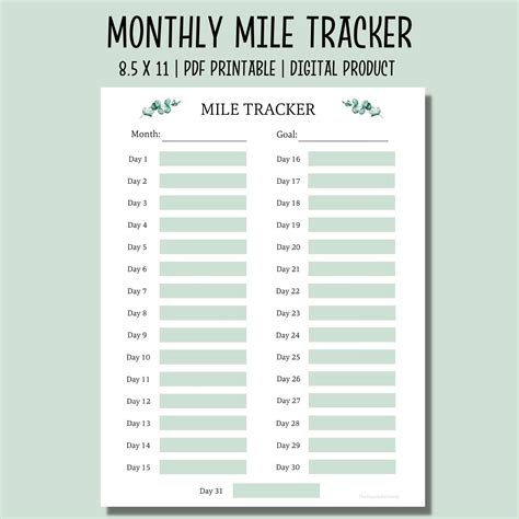 Monthly Mile Tracker Running Tracker Walking Tracker Exercise Planner Monthly Mile Counter ...