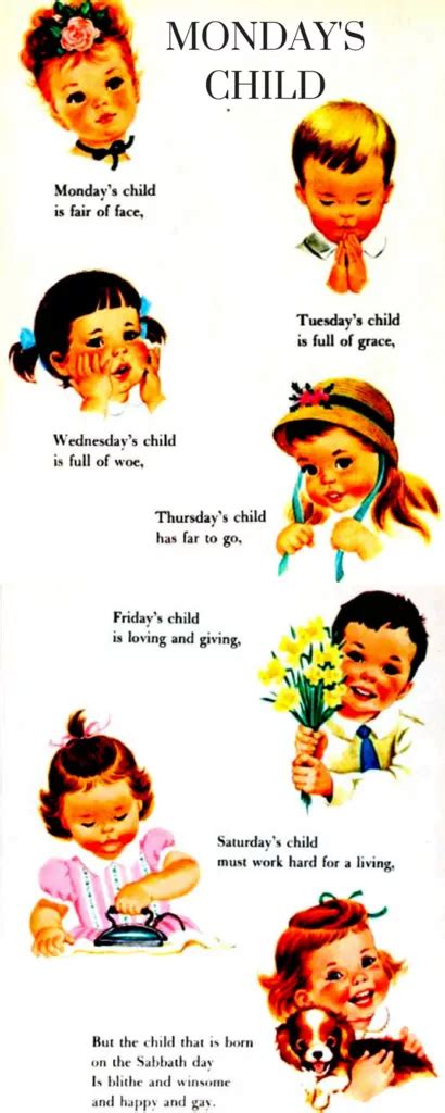 Mondays Child Vintage Poem Illustrations - Famlii