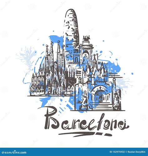 Barcelona Sketch Skyline. Barcelona, Spain Hand Drawn Illustration ...