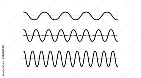 Sinusoid signals set. Black curve sound waves collection. Voice or ...