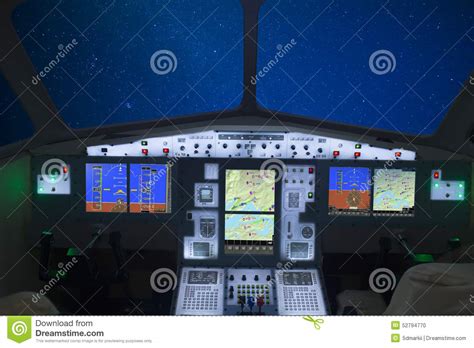 Airplane cockpit stock photo. Image of commercial, evening - 52794770