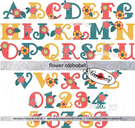 Flower Alphabet: Clip Art Pack 300 dpi transparent png Card