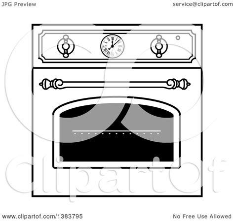 Clipart of a Black and White Vintage Kitchen Wall Oven - Royalty Free ...