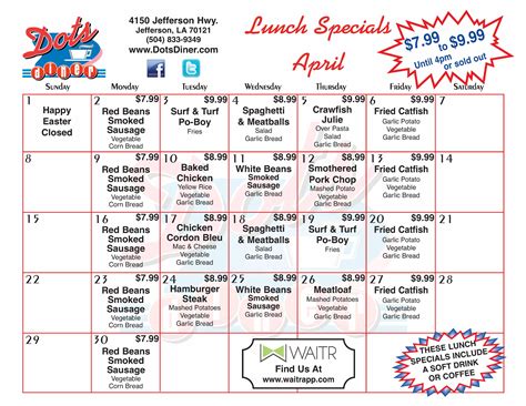 Dots Diner Daily Lunch Specials