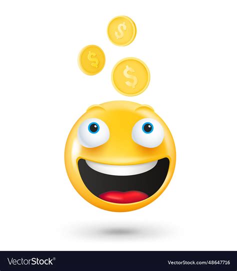 Yellow cute emoji face with golden coins happy Vector Image