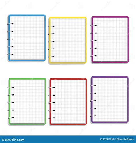 Set Of Realistic Colorful Spiral Notebook With Square Grid Blank Pages Isolated On White ...