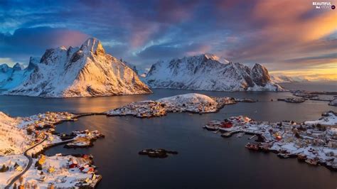 Reine Village, Lofoten, Sunrise, Moskenesoya Island, Norway, Mountains, clouds - Beautiful views ...