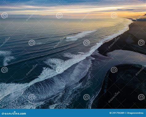 Drone Shot of Arctic Black Sand Beach Stock Image - Image of frozen ...